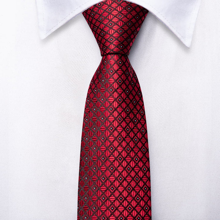 Kids Tie Fire Brick Red Plaid Silk Children's Necktie Pocket Square Set