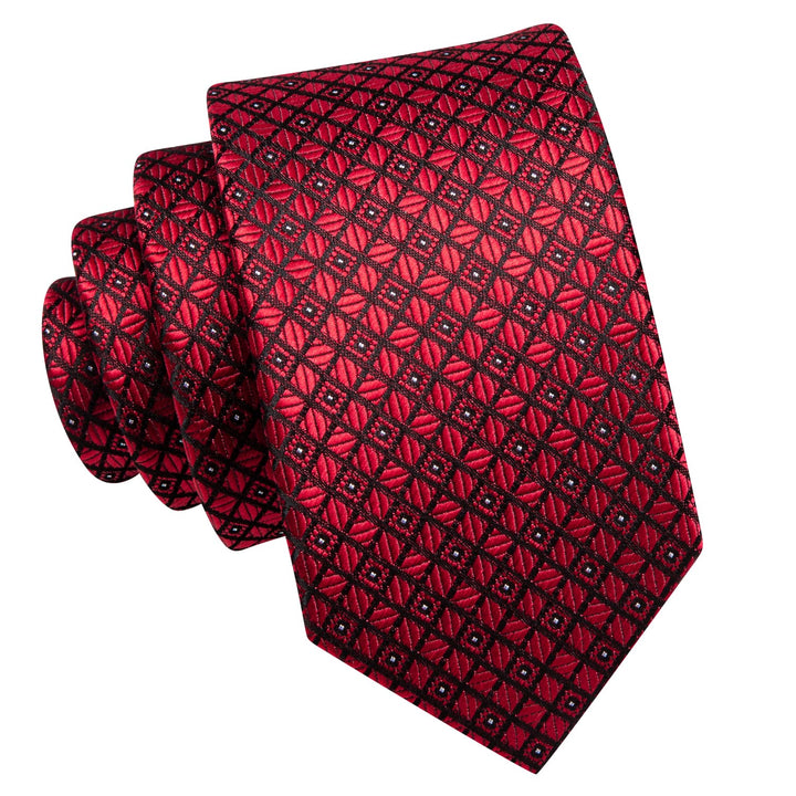 Kids Tie Fire Brick Red Plaid Silk Children's Necktie Pocket Square Set