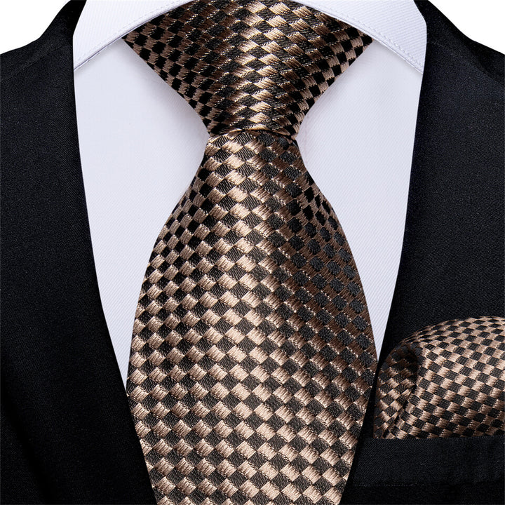  Kids Tie Brown Black Woven Plaid Children?¡¥s Silk Tie