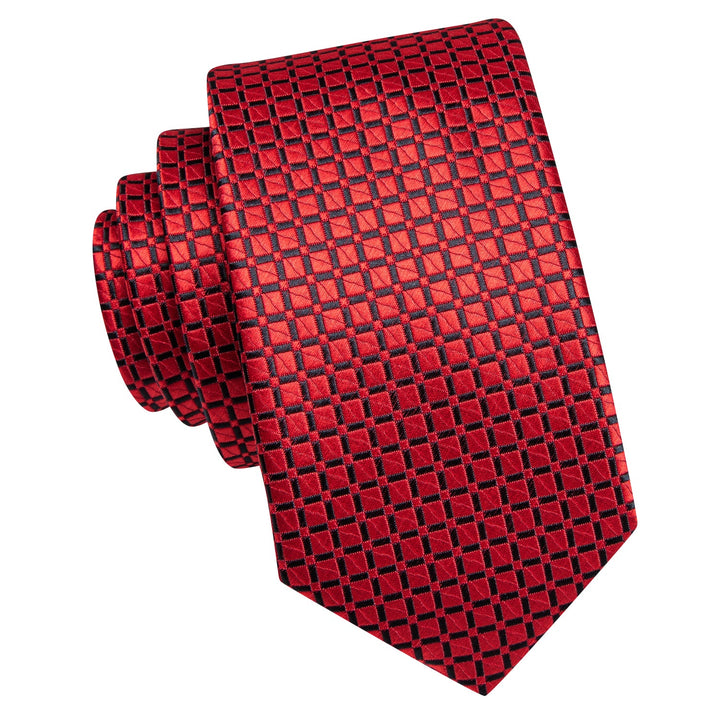 fashion business classic plaid mens red tie handkerchief cufflinks set