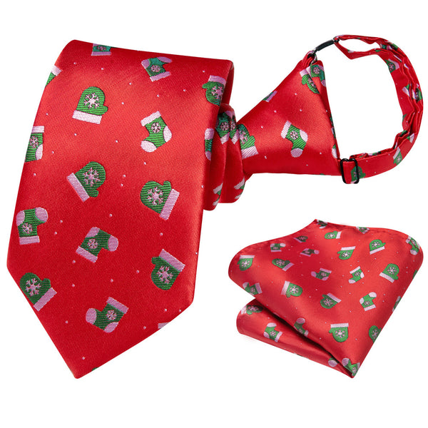 Ties2you Kids Tie Red Christmas Elements Children Pre-Tied Necktie Hanky Set