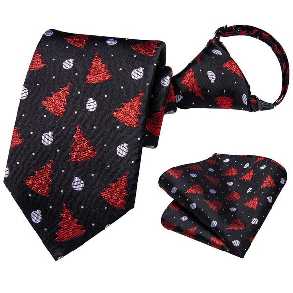 Ties2you Kids Tie Black Red Christmas Tree Children Pre-Tied Necktie Hanky Set