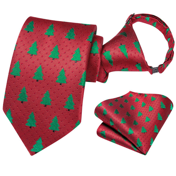 Ties2you Kids Tie Red Green Tree Christmas Children Pre-Tied Necktie Hanky Set