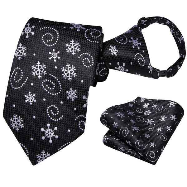 Ties2you Kids Tie Black Silver Christmas Children Pre-Tied Necktie Hanky Set