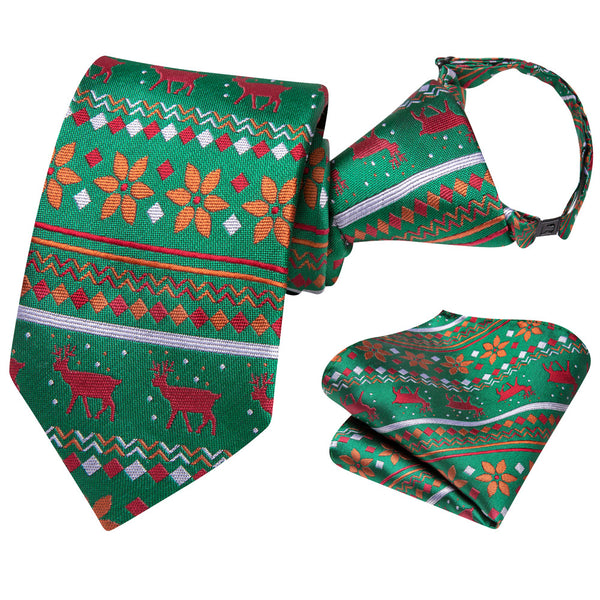 Ties2you Kids Tie Green Christmas Elements Children Pre-Tied Necktie Hanky Set