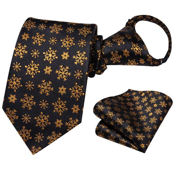 Ties2you Kids Tie Black Gold Snow Christmas Children Pre-Tied Necktie Hanky Set