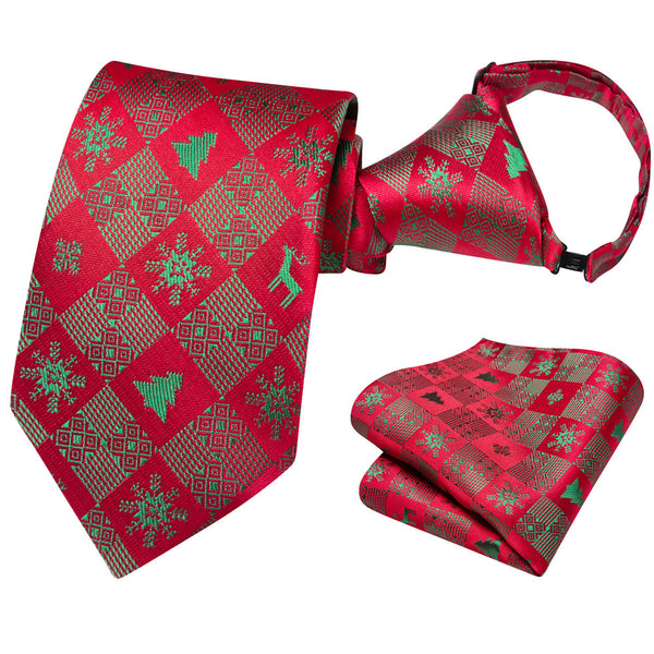 Ties2you Kids Tie Red Green Plaid Christmas Children Pre-Tied Necktie Hanky Set