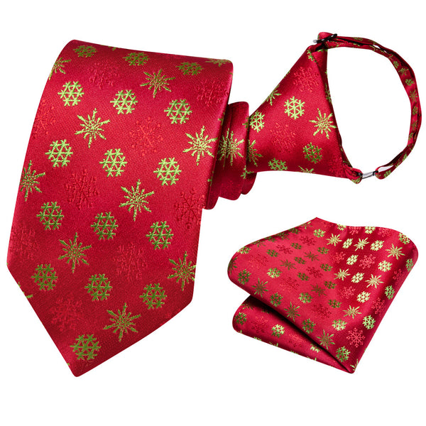 Ties2you Kids Tie Red Gold Snow Christmas Elements Children Pre-Tied Necktie Hanky Set