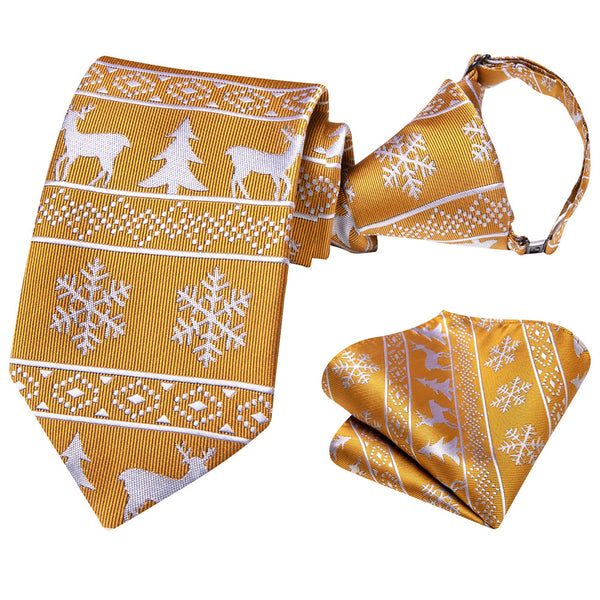 Ties2you Kids Tie Gold Christmas Elements Children Pre-Tied Necktie Hanky Set