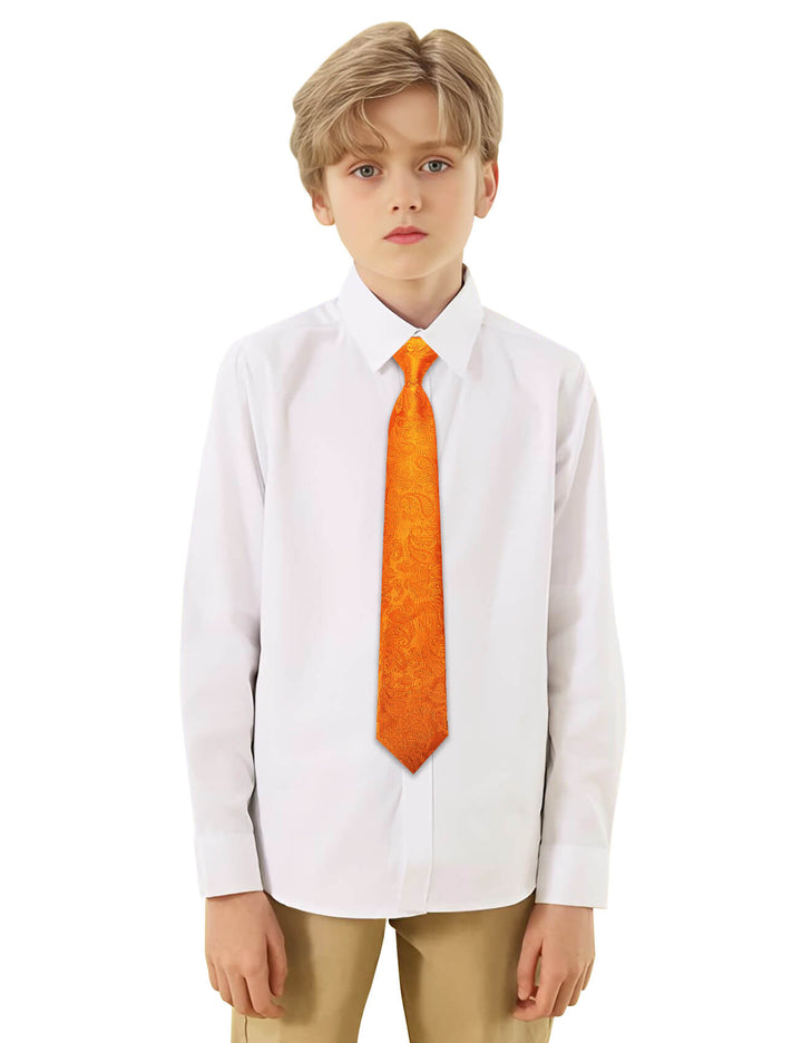 fashion paisley boys orange tie with white shirt