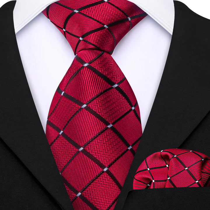 Dark Red Black Plaid Children's Silk Tie