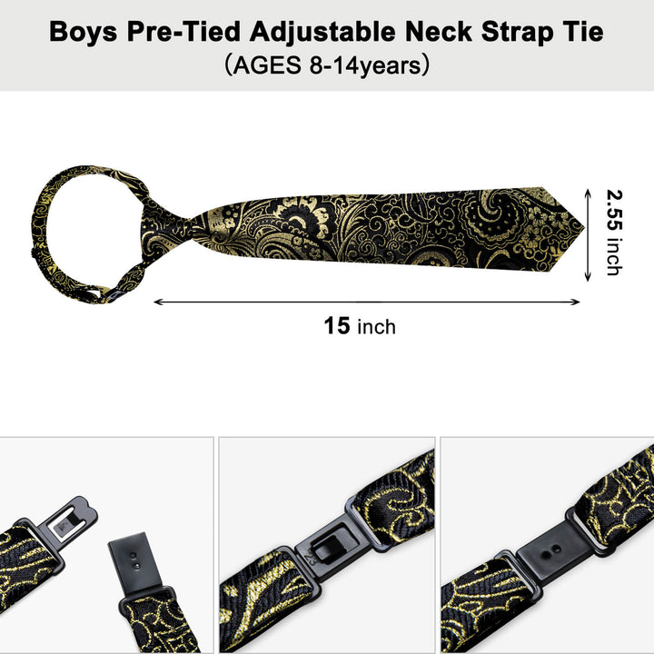 Black Gold Floral Silk Boys Ties