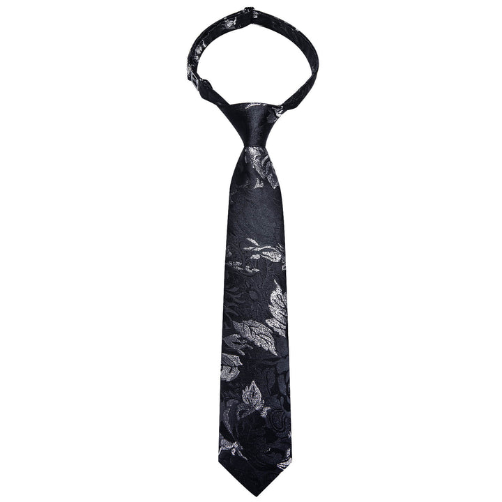 Black Grey Floral Silk Boys Ties