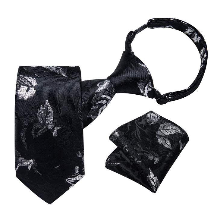 Black Grey Floral Silk Boys Ties