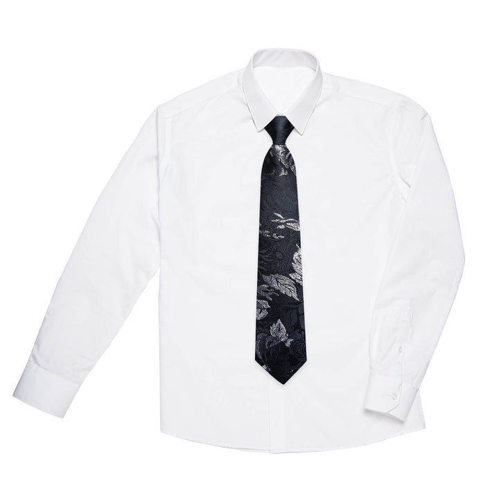 Black Grey Floral Silk Boys Ties