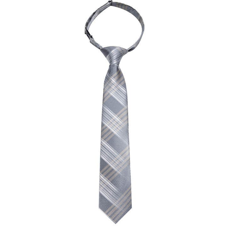 Grey White Brown Plaid Silk Boys Ties