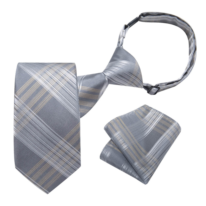 Grey White Brown Plaid Silk Boys Ties