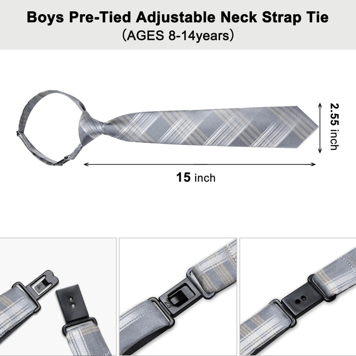 Grey White Brown Plaid Silk Boys Ties