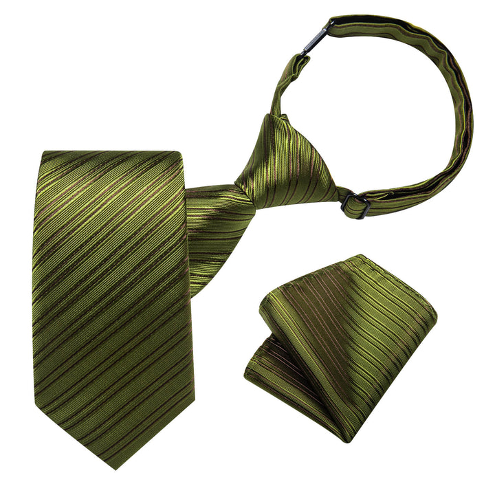 Olive Drab Green Striped Silk Tie