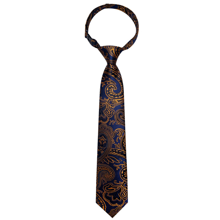 Dark Blue Gold Floral Silk Boys Ties