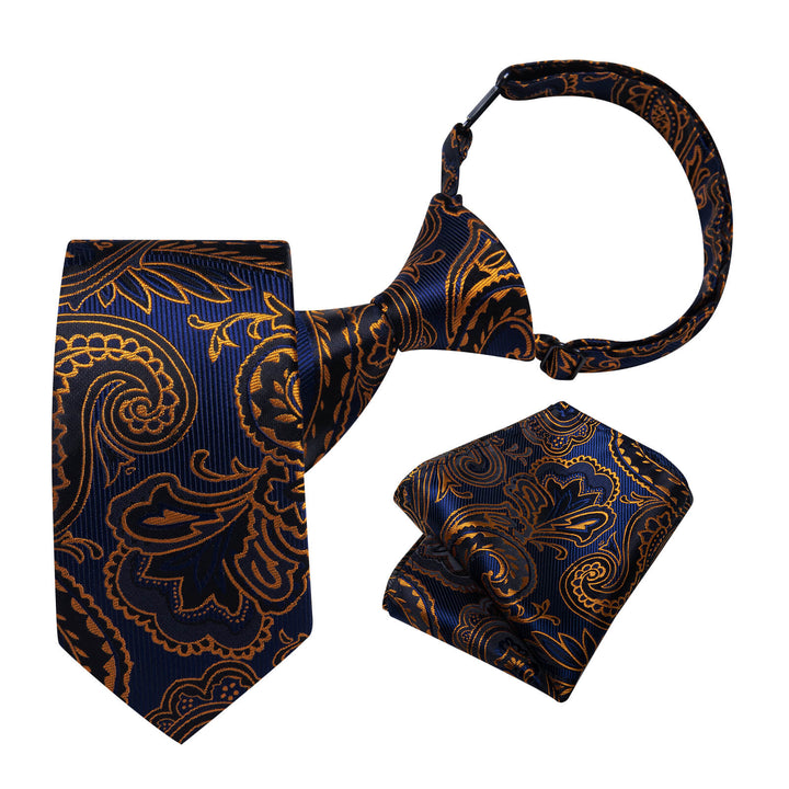 Dark Blue Gold Floral Silk Boys Ties