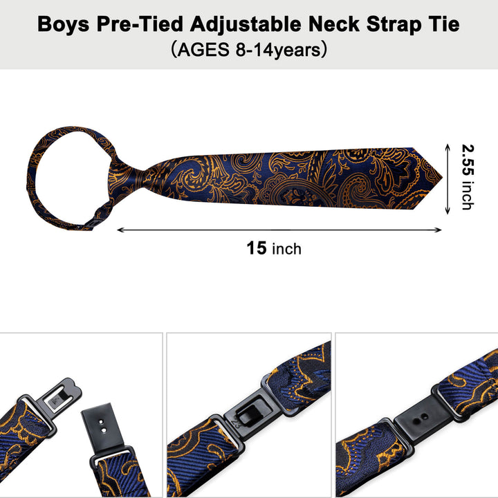 Dark Blue Gold Floral Silk Boys Ties