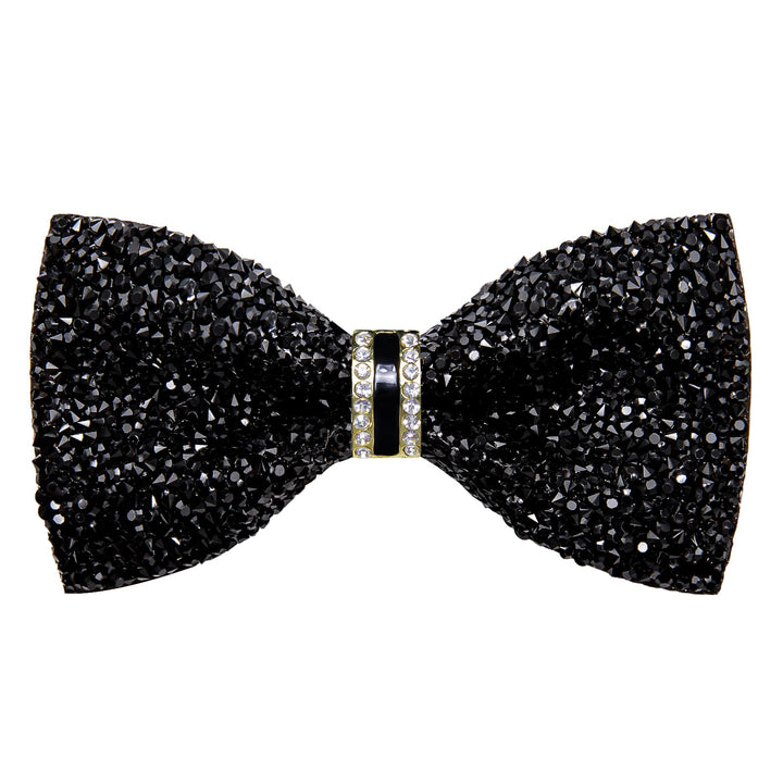 Luxurious Exquisite Classic Black Imitated Crystal Rhinestone Party Dress Suit Bow Ties -Pre Tied Sequin Adjustable Length Bowties for Mens