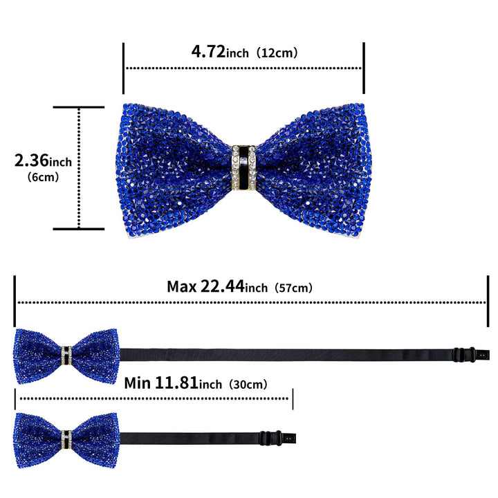 Luxurious Exquisite Cobalt Blue Imitated Crystal Rhinestone Party Dress Suit Bow Ties -Pre Tied Sequin Adjustable Length Bowties for Mens