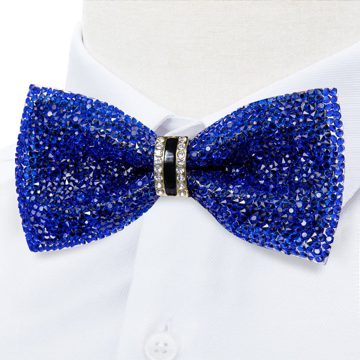 Luxurious Exquisite Cobalt Blue Imitated Crystal Rhinestone Party Dress Suit Bow Ties -Pre Tied Sequin Adjustable Length Bowties for Mens