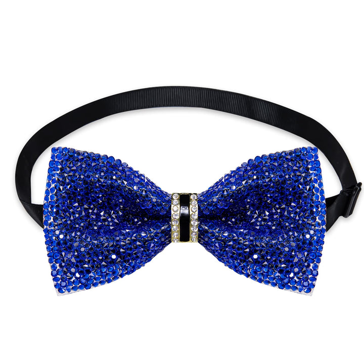 Luxurious Exquisite Cobalt Blue Imitated Crystal Rhinestone Party Dress Suit Bow Ties -Pre Tied Sequin Adjustable Length Bowties for Mens