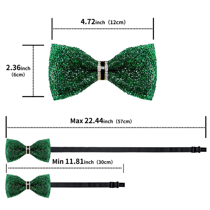 Luxurious Exquisite Emerald Green Imitated Crystal Rhinestone Party Dress Suit Bow Ties -Pre Tied Sequin Adjustable Length Bowties for Mens