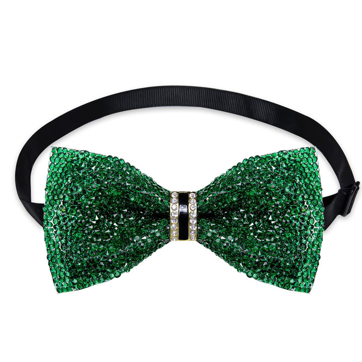 Luxurious Exquisite Emerald Green Imitated Crystal Rhinestone Party Dress Suit Bow Ties -Pre Tied Sequin Adjustable Length Bowties for Mens