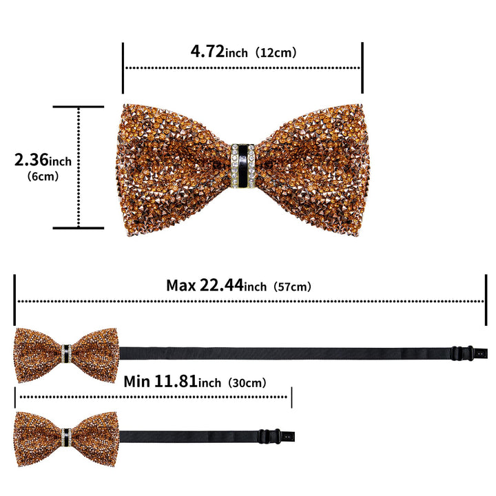 Luxurious Exquisite Golden Imitated Crystal Rhinestone Bow Ties -Pre Tied Sequin Adjustable Length Bowties for Mens Wedding Party Dress Suit