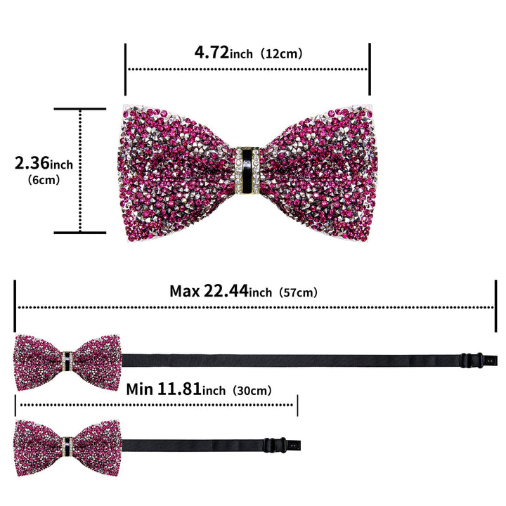 Fashion Violet Purple Silver Imitated Crystal Rhinestone Bow Ties -Pre Tied Sequin Adjustable Length Bowties for Mens Wedding Party Dress Suit