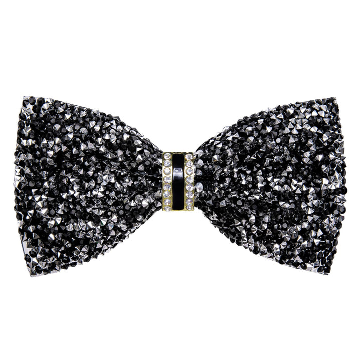 Classic Black Silver Imitated Rhinestone Bow Ties for Men -Pre Tied Sequin Adjustable Length Bowties for Wedding Party