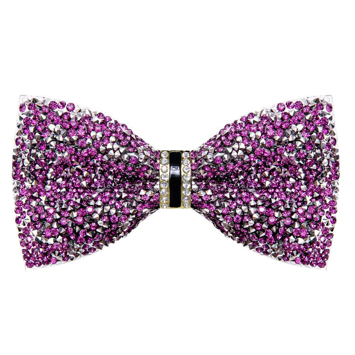 Fashion Deep Purple Silver Imitated Rhinestone Bow Ties for Men -Pre Tied Sequin Adjustable Length Groom Bowties for Wedding Party Dress Suit