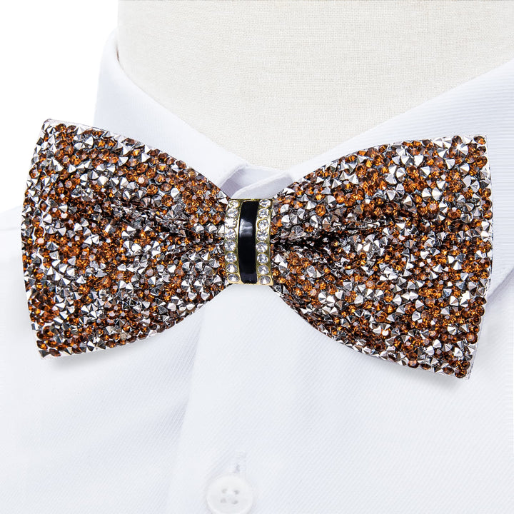 Golden Silver Imitated Rhinestone Bow Ties for Men -Pre Tied Sequin Adjustable Length Bowties for Wedding Party