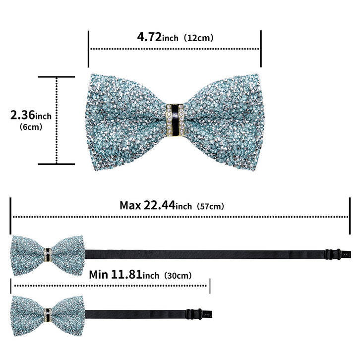 Light Blue Silver Imitated Rhinestone Bow Ties for Men -Pre Tied Sequin Bowties Men with Adjustable Length for Wedding Party