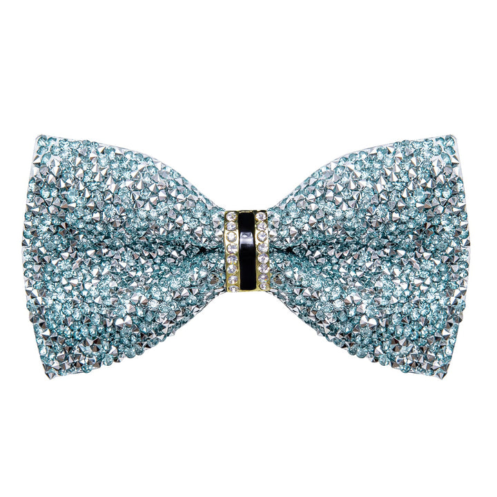 Light Blue Silver Imitated Rhinestone Bow Ties for Men -Pre Tied Sequin Bowties Men with Adjustable Length for Wedding Party