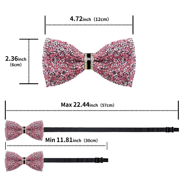 Pink Silver Imitated Rhinestone Bow Ties for Men -Pre Tied Sequin Bowties Men with Adjustable Length for Wedding Party