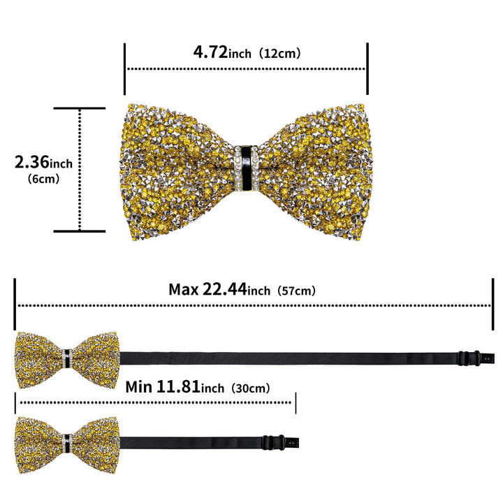 yellow silver mens pre tied bow ties wedding party tuxedo bowtie with Rhinestones Imitated Crystal 