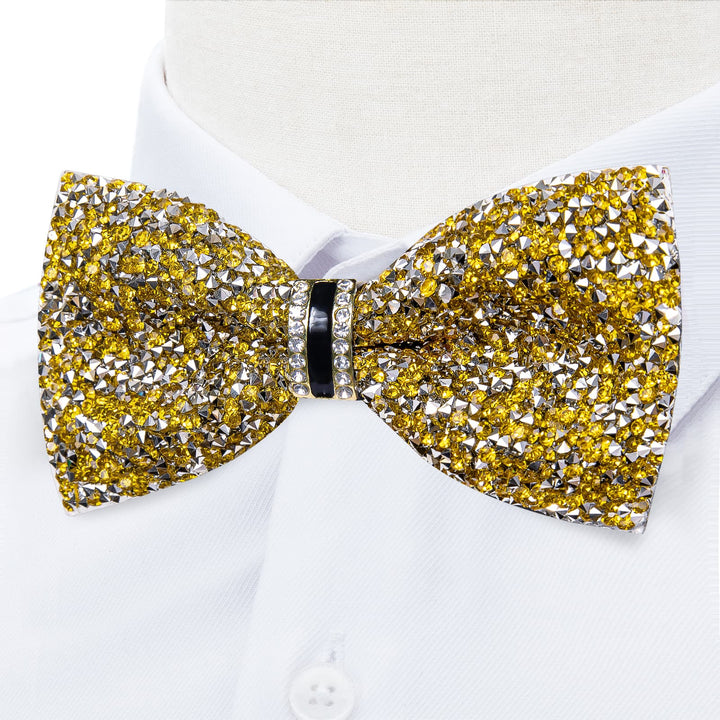 yellow silver mens pre tied bow ties wedding party tuxedo bowtie with Rhinestones Imitated Crystal 