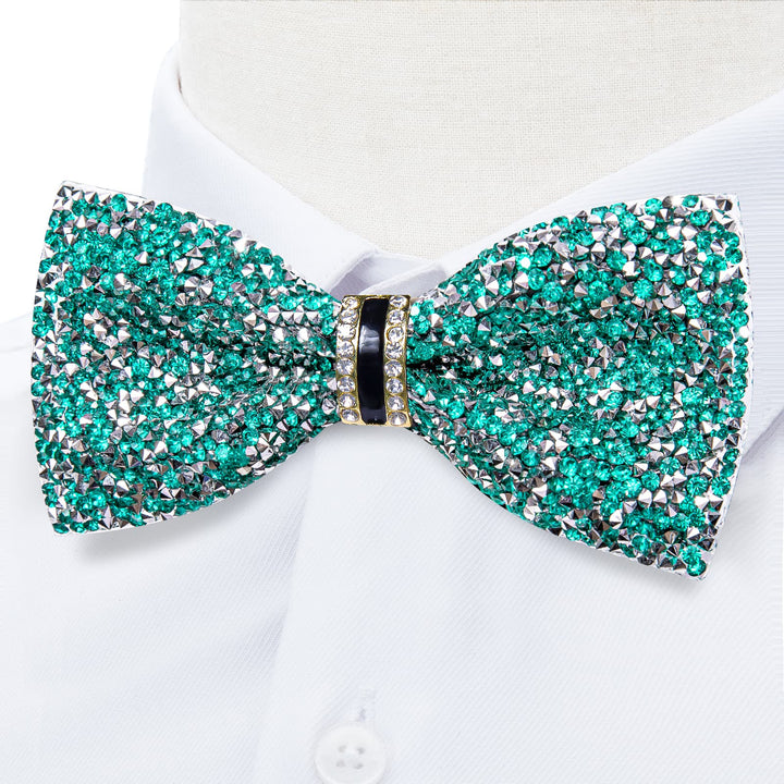 fashion teal green silver pre tied bow ties for mens wedding party tuxedo with Rhinestones Imitated Crystal 