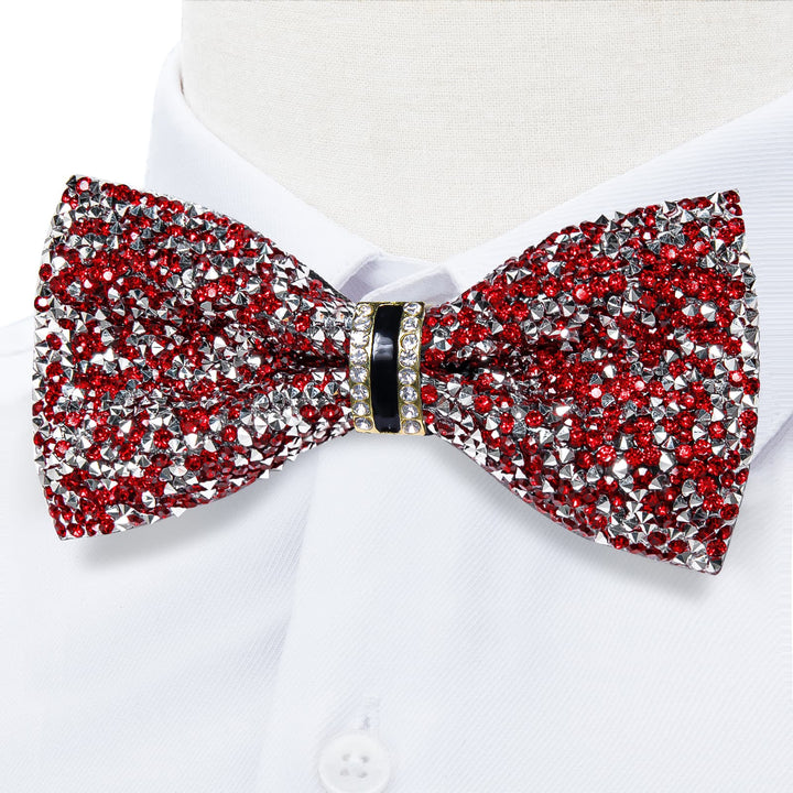 fashion pure red colors pre tied bow ties for men wedding party with Rhinestones Imitated Crystal 