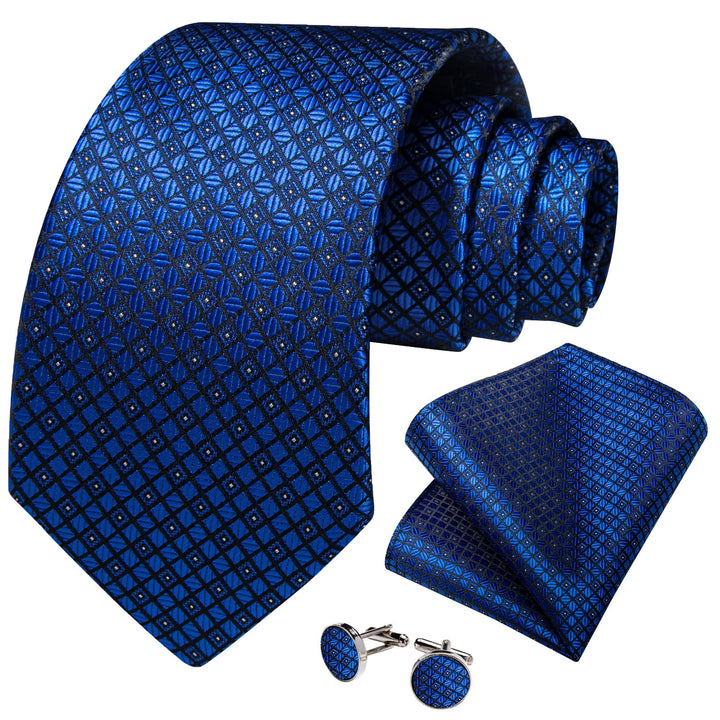 navy blue plaid mens silk suit ties pocket square cufflinks set