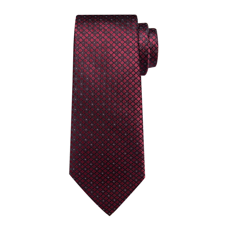 Burgundy Red plaid mens silk ties pocket square cufflinks set