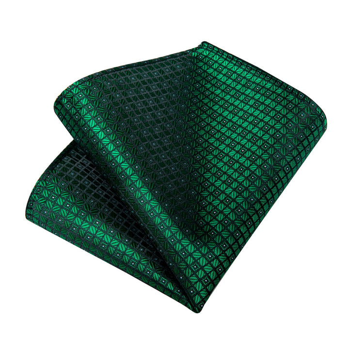 silk plaid Emerald Green tie pocket square cufflinks set for office mens suit