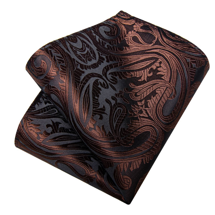 deep brown paisley mens silk office business ties pocket square cufflinks set