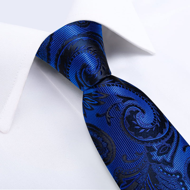 silk mens navy blue floral ties pocket square cufflinks set for office men