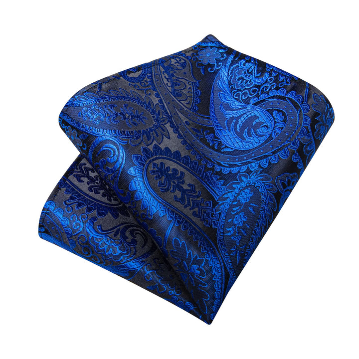 silk mens azure blue paisley ties handkerchief cufflinks set for suit dress